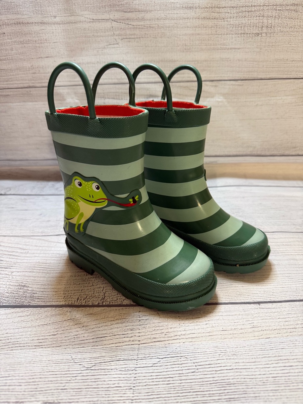 Lily & Dan Kids Green Stripe Frog Rain Boots